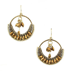 Tribal Beaded Circle Drop Earrings, 1-1/4-Inch