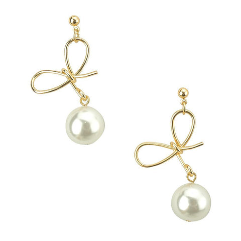 Pearl Bow Drop Earrings, 1-1/2-Inch