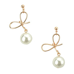 Pearl Bow Drop Earrings, 1-1/2-Inch