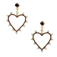 Rhinestone Heart Drop Earrings, 1-1/2-Inch