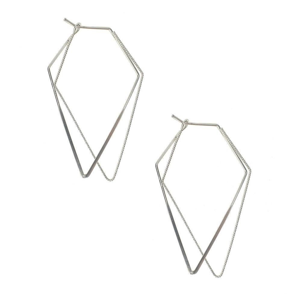 Double Diamond Shaped Earrings, Silver, 2-Inch