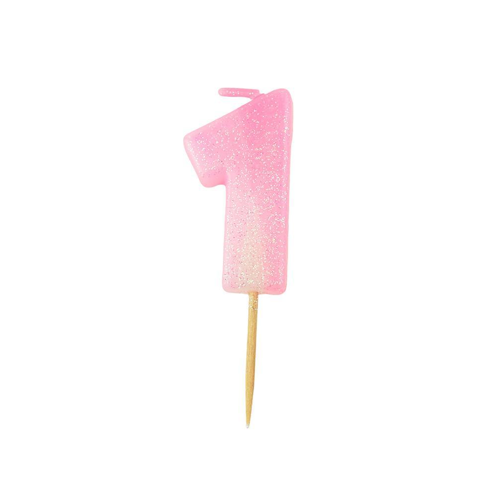 Number 1 Glittered Birthday Candle, Pink, 1-3/4-Inch