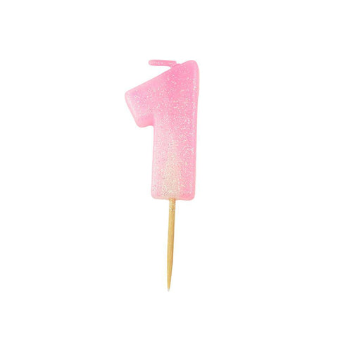 Number 1 Glittered Birthday Candle, 1-3/4-inch, Pink