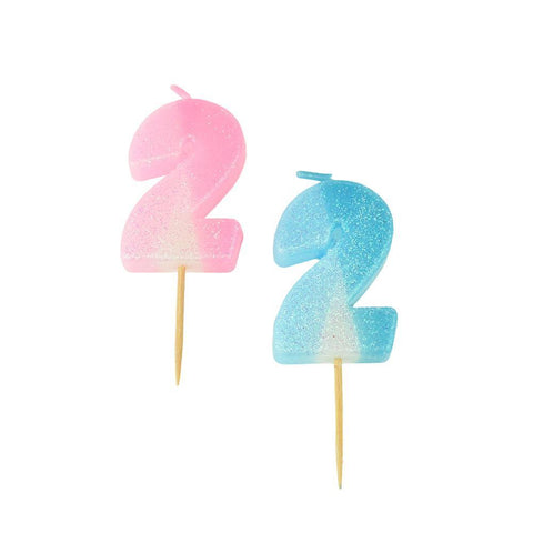 Number 2 Glittered Birthday Candle, 1-3/4-inch