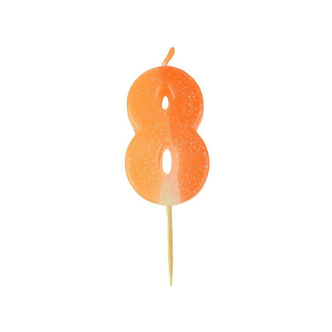 Number 8 Glittered Birthday Candle, 2-inch, Orange