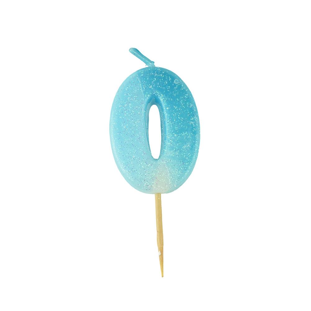 Number 0 Glittered Birthday Candle, 1-3/4-inch, Blue