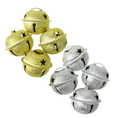 Stars Embossed Glitter Jingle Bells, 1-1/4-Inch, 4-Count