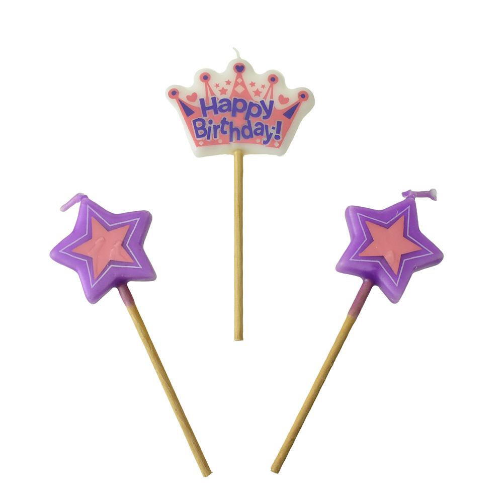 Princess Crown Pick Birthday Candles, 4-Inch, 3-Piece