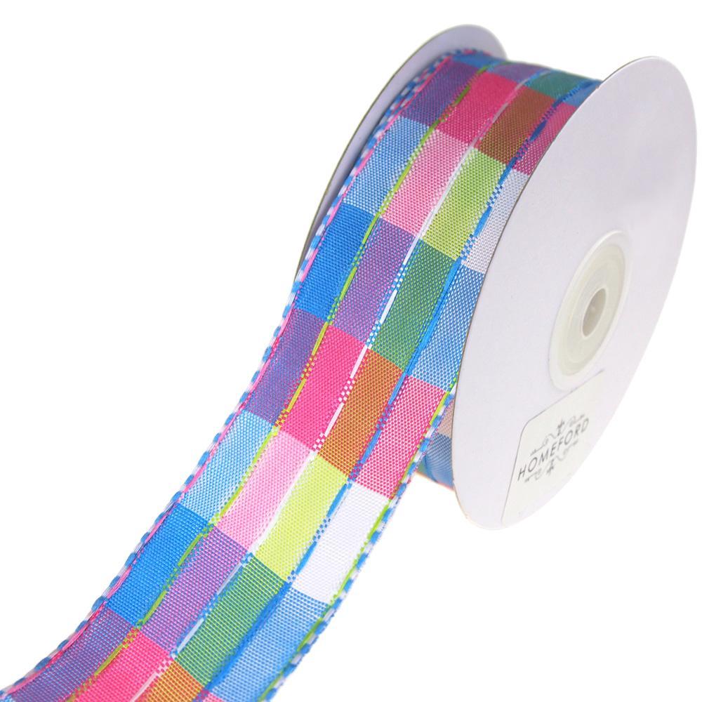 Colorful Stitched Line Plaid Ribbon, 1-1/2-Inch, 10-Yard