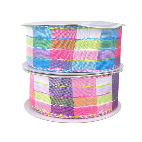 Colorful Stitched Line Plaid Ribbon, 1-1/2-Inch, 10-Yard