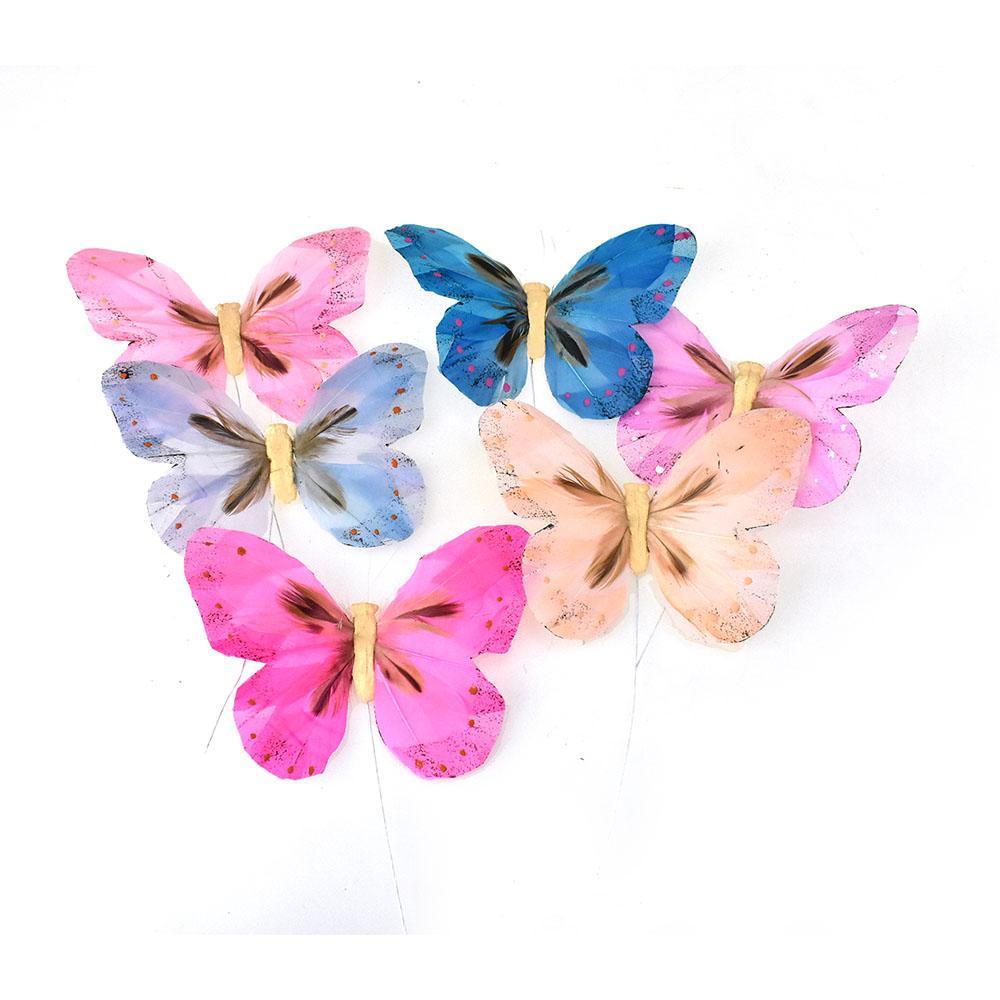 Pastel Feather Butterfly Floral Accents, 5-Inch, 12-Piece