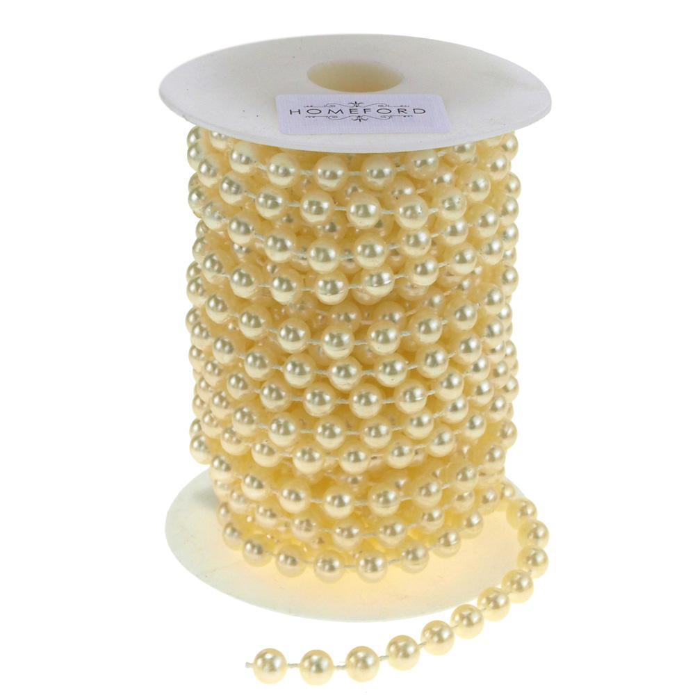 Plastic Pearl Round Bead Strand Ribbon, Ivory, 10mm, 5-Yard
