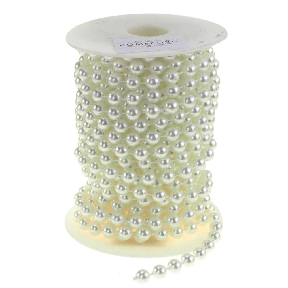 Plastic Pearl Round Bead Strand Ribbon, White, 10mm, 5-Yard