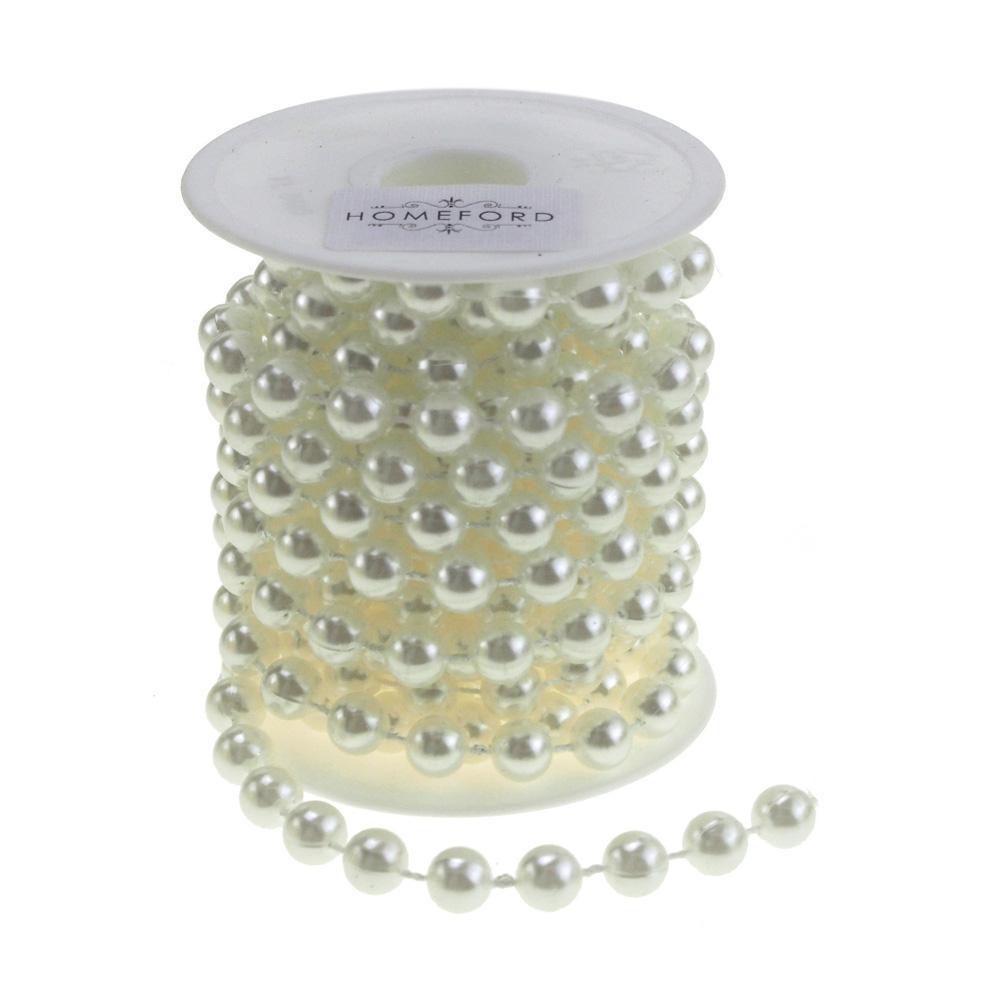Plastic Pearl Round Bead Strand Ribbon, White, 5mm, 10-Yard