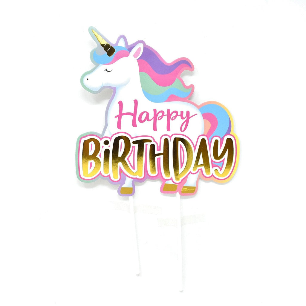 Rainbow Unicorn "Happy Birthday" Cake Topper, 11-1/2-Inch