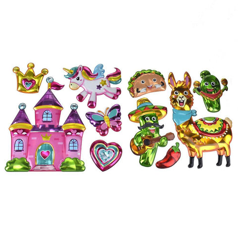 Castle, Unicorn, and Friends Balloon Puffy 3D Pop-Up Wall Art Stickers, 10-Piece
