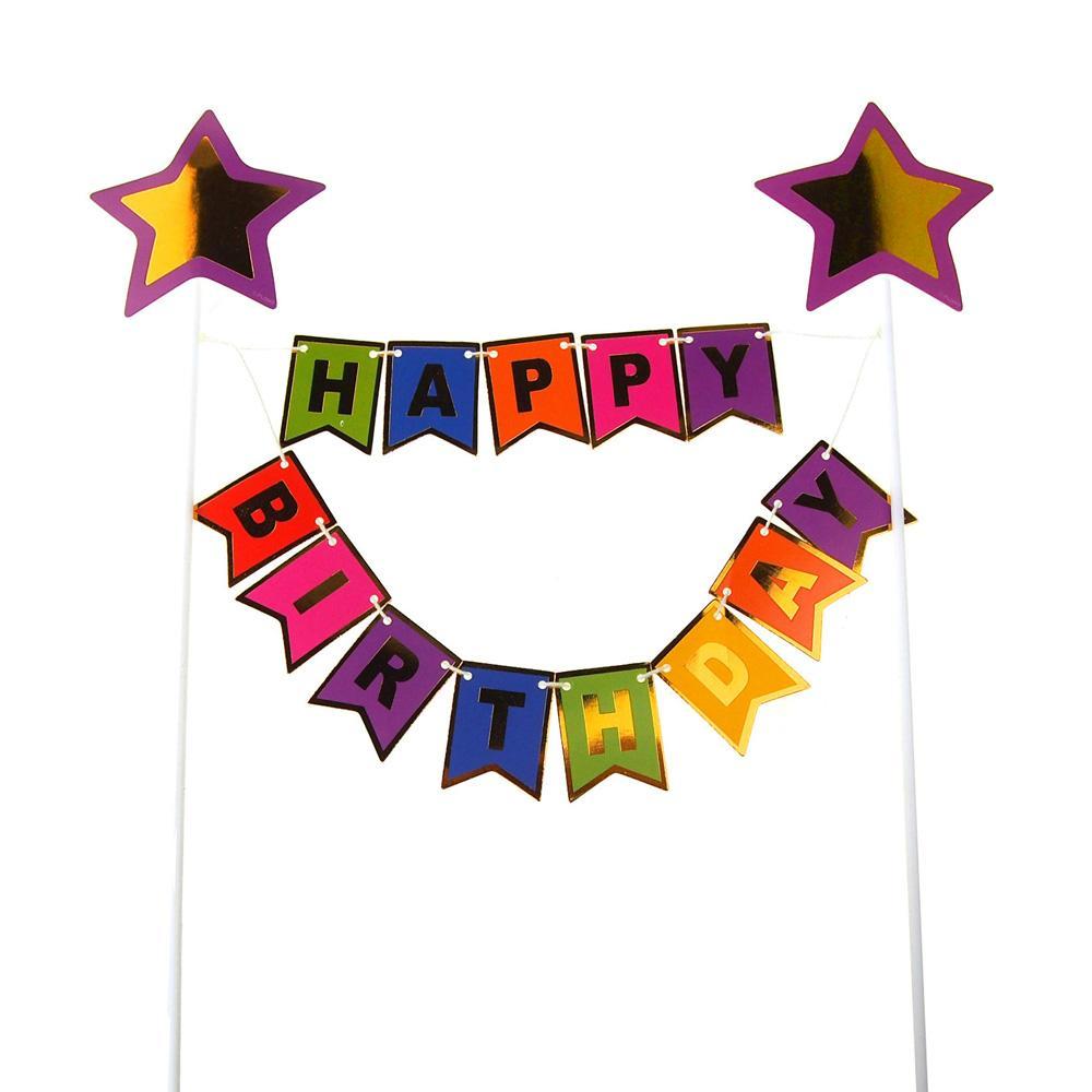 Happy Birthday Cake Topper Banner, 11-1/2-Inch