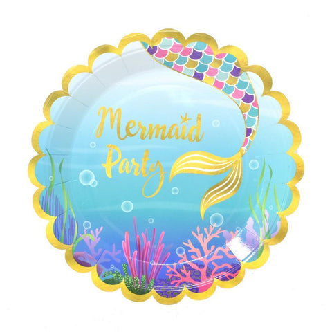 Mermaid Party Paper Plates, 9-Inch, 8-Count