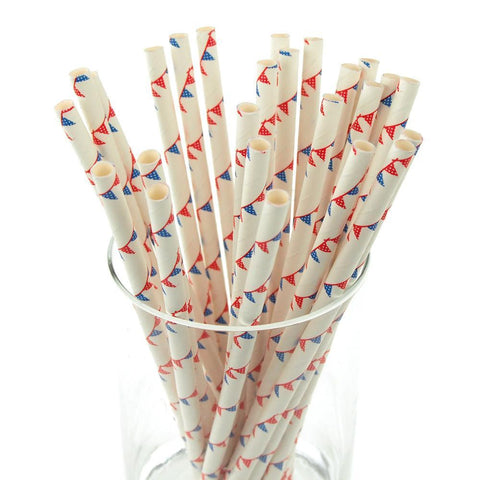 Pennant Banner Paper Straws, 7-3/4-inch, 25-piece, Red/White/Blue