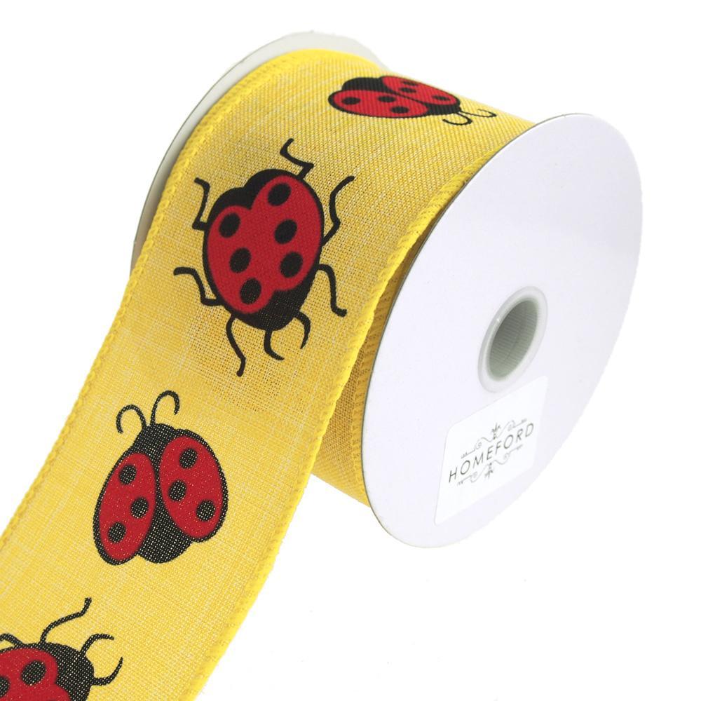Lady Bug Print Canvas Ribbon Wired edge, 2-1/2-Inch, 10 Yards, Yellow