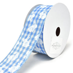 White Easter Bunny Printed Gingham Wired Ribbon, 1-1/2-Inch, 10-Yard