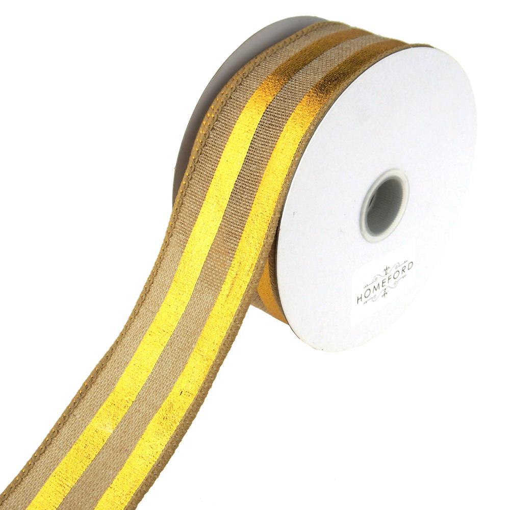 Embossed Stripes Soft Canvas Ribbon Wired Edge, 10 Yards