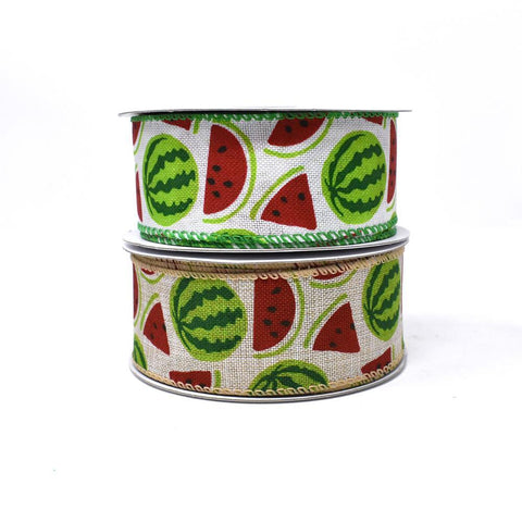 Watermelon Printed Wired Canvas Ribbon, 1-1/2-Inch, 10-Yard