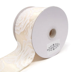 Iridescent White Roses Glitter Ribbon, 2-1/2-Inch, 10-yard