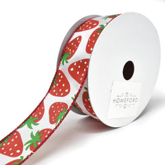 Strawberry Satin Wired Printed Ribbon, 10-yard