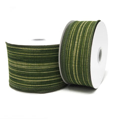 Green Leaf Stripes Woven Wired Ribbon, 10 Yards