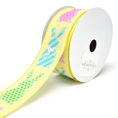 Stitched Easter Bunny Cut Outs Wired Linen Ribbon, 1-1/2-Inch, 10-Yard