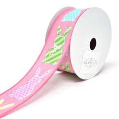 Stitched Easter Bunny Cut Outs Wired Linen Ribbon, 1-1/2-Inch, 10-Yard