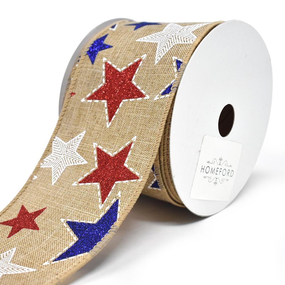 Glitter Stars Canvas Wired Ribbon, 2-1/2-Inch, 10-Yard