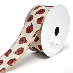 Red Lady Bugs Wired Linen Ribbon, 1-1/2-Inch, 10-Yard