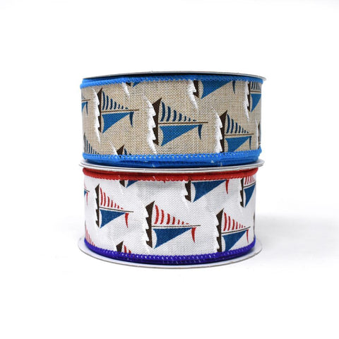 Sailboats at Sea Wired Linen Ribbon, 1-1/2-Inch, 10-Yard