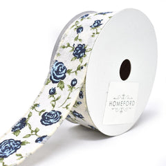 Blooming Rose Wired Canvas Ribbon, 10-yard