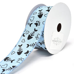 Kitty Cat Paws and Fish Bones Wired Linen Ribbon, 1-1/2-Inch, 10-Yard