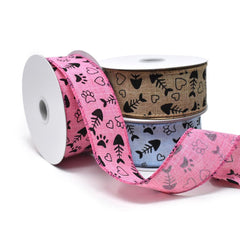 Kitty Paws and Fish Bones Wired Linen Ribbon, 1-1/2-Inch, 10-Yard