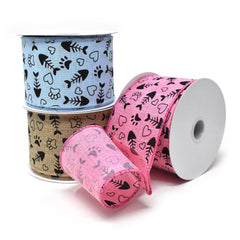 Kitty Paws and Fish Bones Wired Linen Ribbon, 2-1/2-Inch, 10-Yard