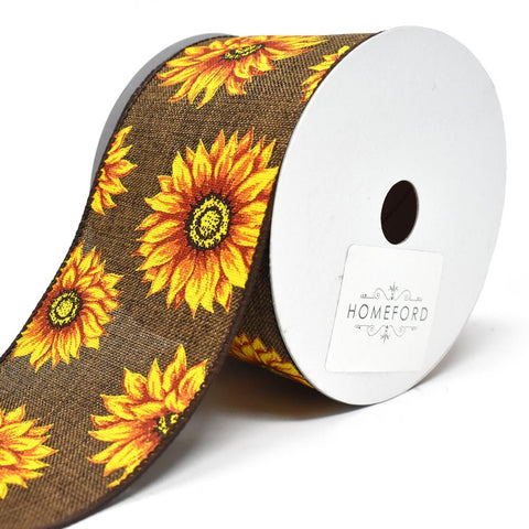 Warm Sunflower Wired Linen Ribbon, Chocolate, 2-1/2-Inch, 10-Yard