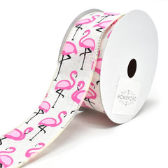 Tropical Flamingo Wired Linen Ribbon, 1-1/2-Inch, 10-Yard