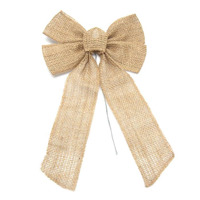 Natural Burlap Bow with Wire, 17-Inch