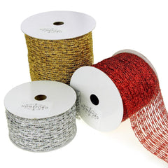 Metallic Tinsel Wired Diamond Netting Mesh Christmas Ribbon, 10 Yards