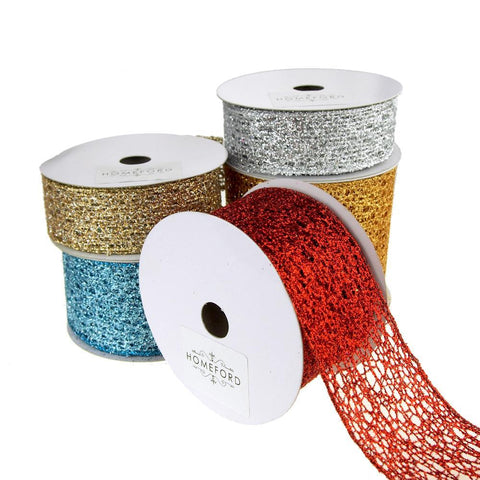 Open Weave Metallic Glitter Tinsel Mesh Christmas Ribbon, 10 Yards