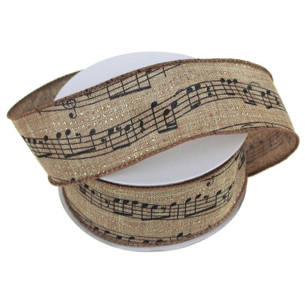 Musical Notes with Glitter Canvas Ribbon, Toffee, 1-1/2-Inch, 10 Yards