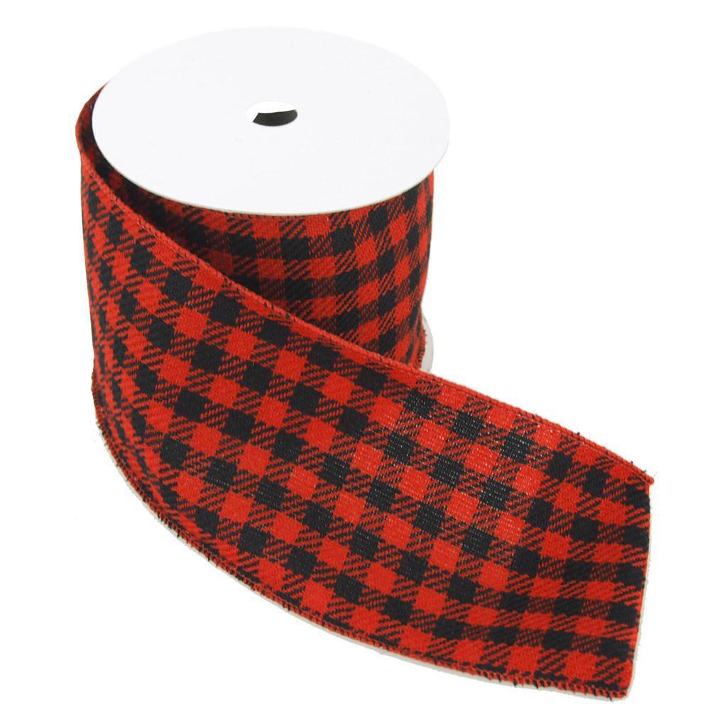 Plaid Checkered Christmas Velvet Wired Ribbon, Red/Black, 4-Inch, 10 Yards