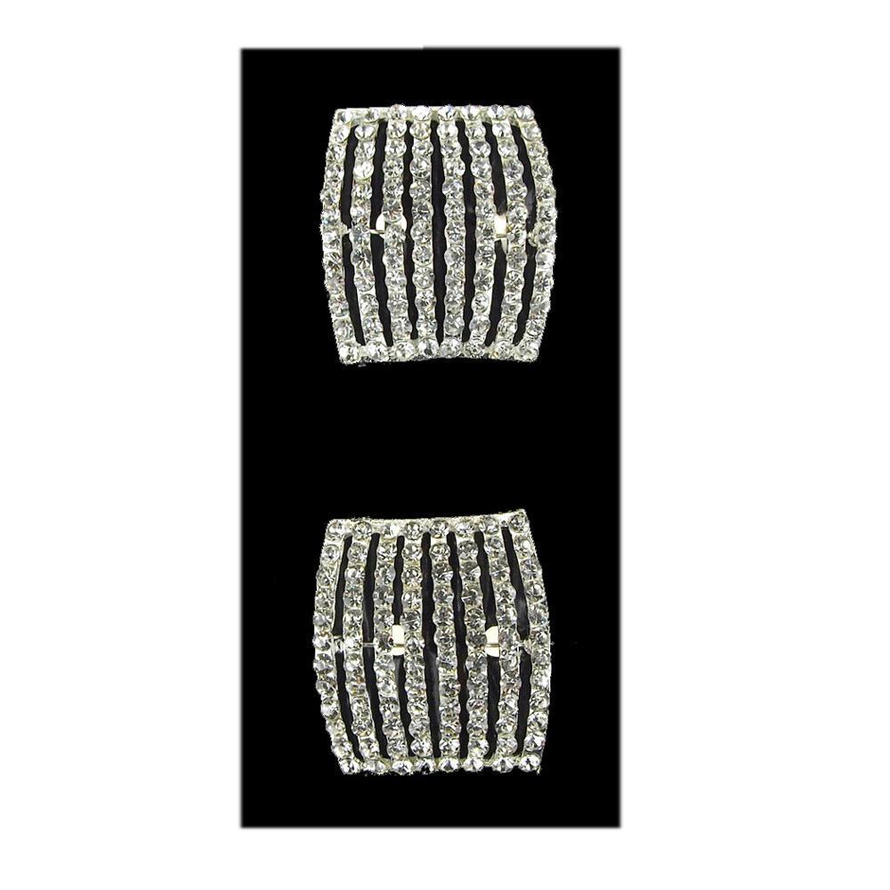 Rectangle Rhinestone Crystal Brooches, Silver, 1-3/4-Inch, 2-Piece