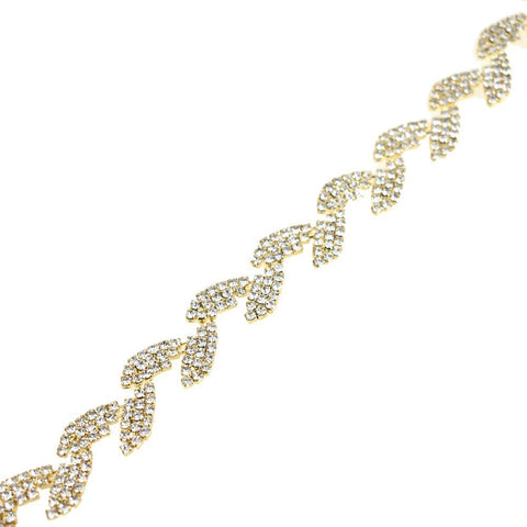 Shining Leaves Crystal Rhinestone Jewel Trim, Gold, 5/8-Inch, 1-Yard