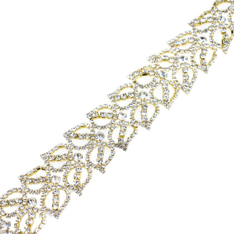 Rose Petal Crystal Rhinestone Jewel Trim, Gold, 1-1/4-Inch, 1-Yard