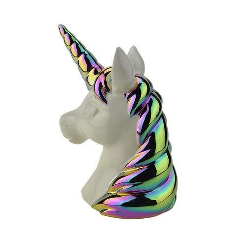 Ceramic Oil Slick Unicorn Head Coin Bank, 7-1/4-Inch